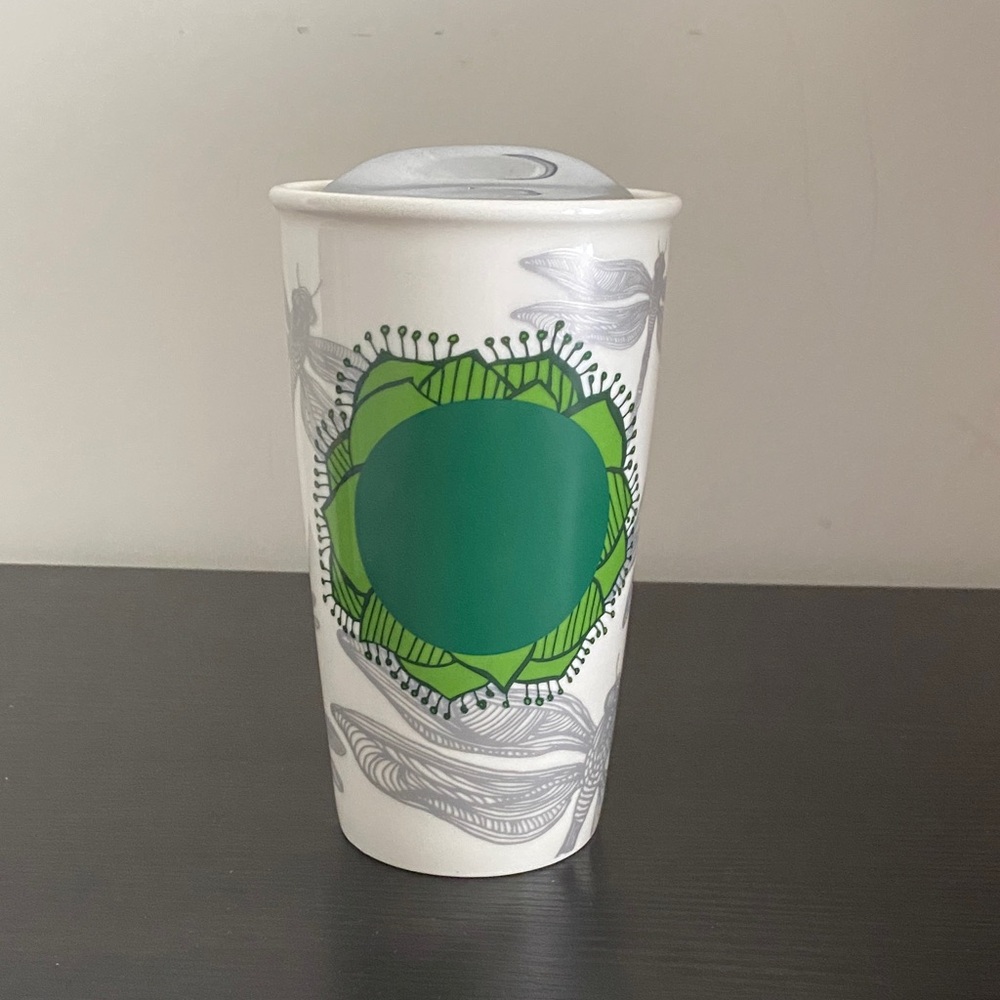 Starbucks White and Gray Dragonfly Mug